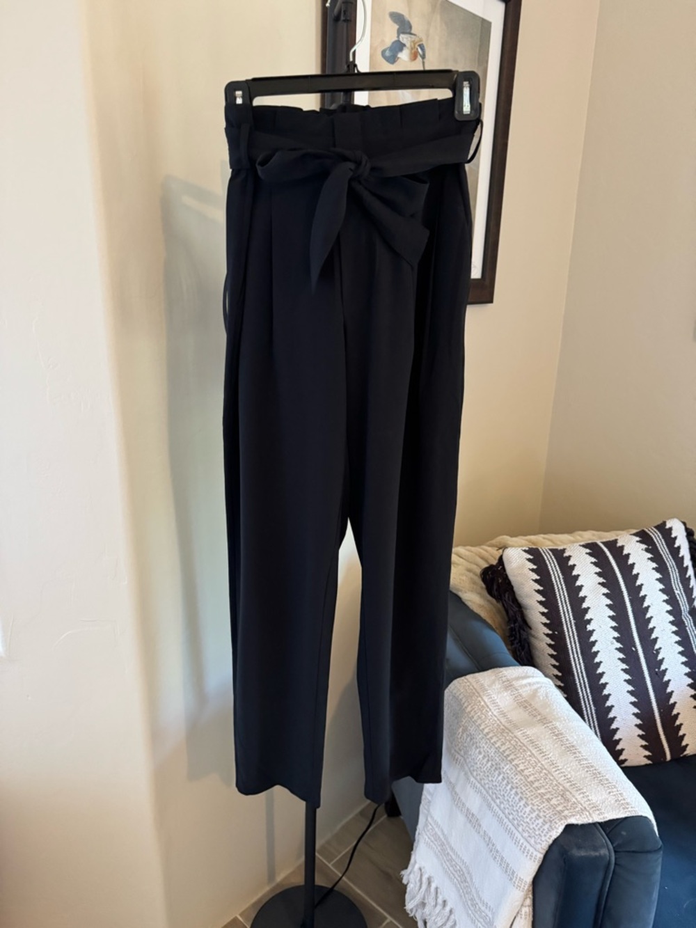 Athleta Black High-Waist Wide-Leg Pants with Tie at Waist